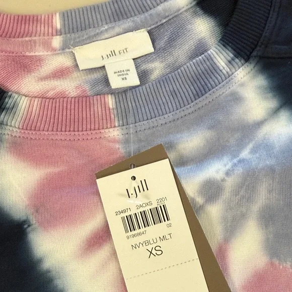 J. Jill Navy Tie-Dye Crewneck Sweatshirt with Pink & Light Blue Yoke - Picture 2 of 7